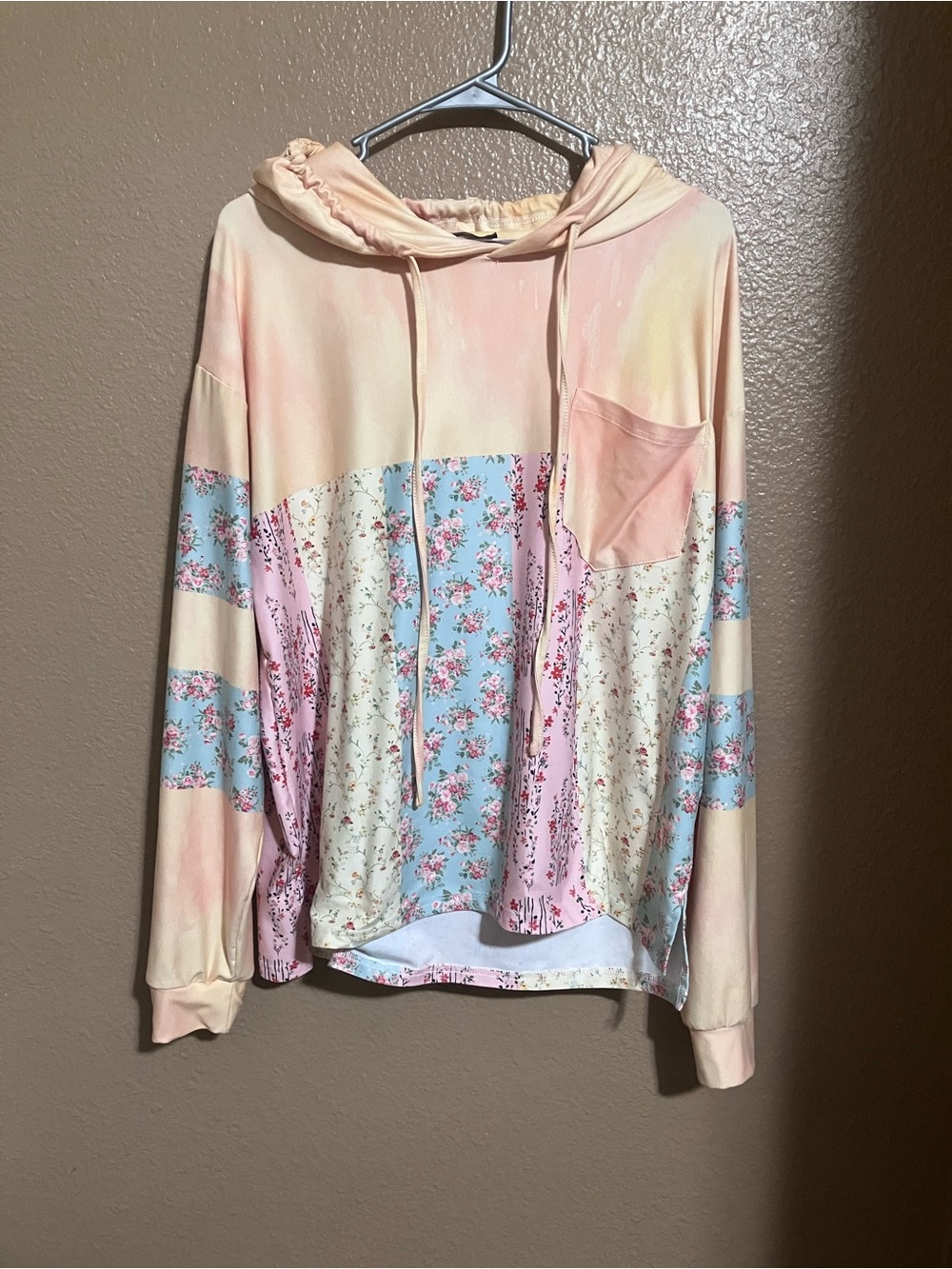 Lily Pastel Floral Patchwork Long Sleeve Shirt- Peach, Pink, Light Blue